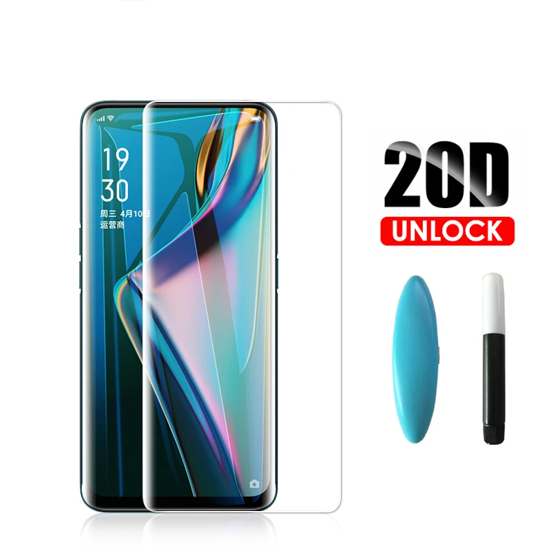 Полное клеевое стекло для OPPO Reno 3 Pro УФ Клеевой протектор экрана закаленное Reno3