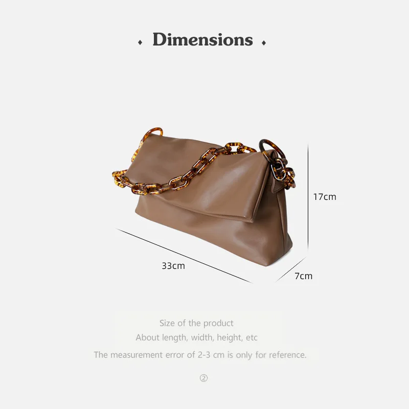 

Fashion Acrylic Chain Genuine Leather Shoulder Bags for Women 2021 Crossbody Handbag Female Travel Luxury Foldable Messenger Bag