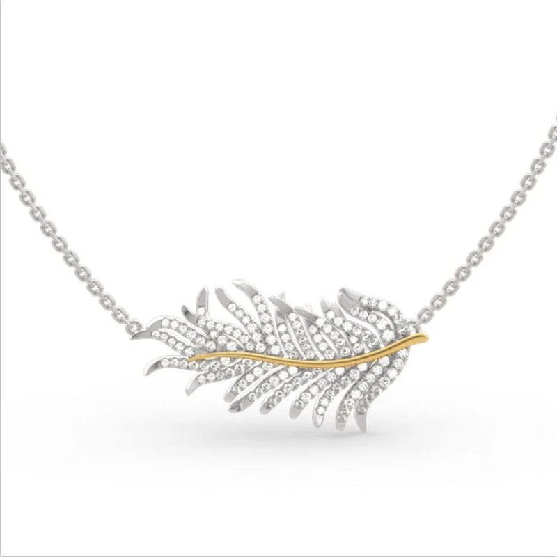 

New fashion and simple ladies pendant necklace Personalized Trend Gold Feather Leaf Zircon Necklace Jewelry wholesale