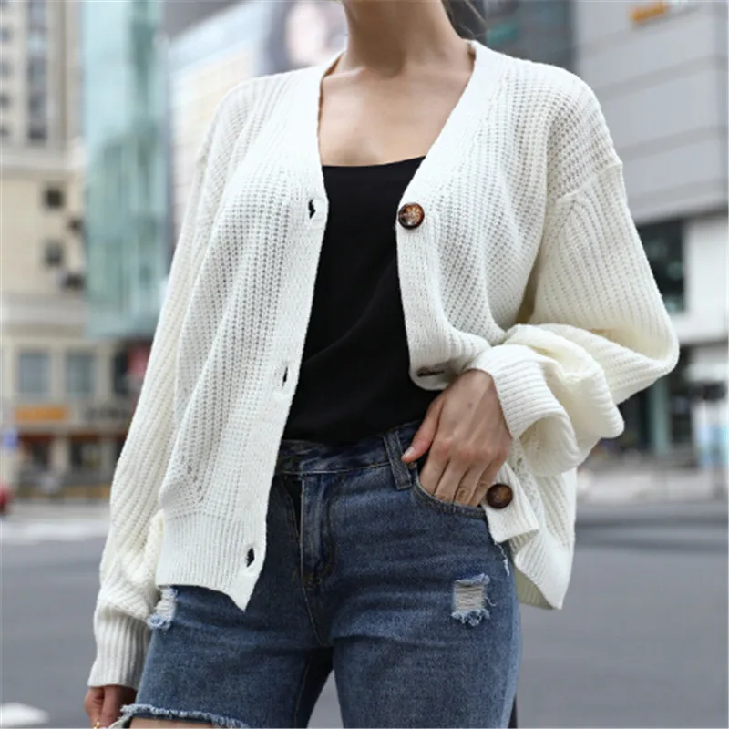 New European Women Autumn Winter Warm Sweaters Split Cardigan Long Sleeve Loose V-neck Button Thicken |