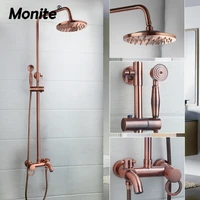 monite pink rose gold plated bathroom shower set rain shower head bath shower mixer with hand shower faucet bath rainfall