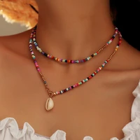 2021trend bohemian style multilayer seed bead colorful rice bead necklace shell pendant for women fashion jewelry wholesale