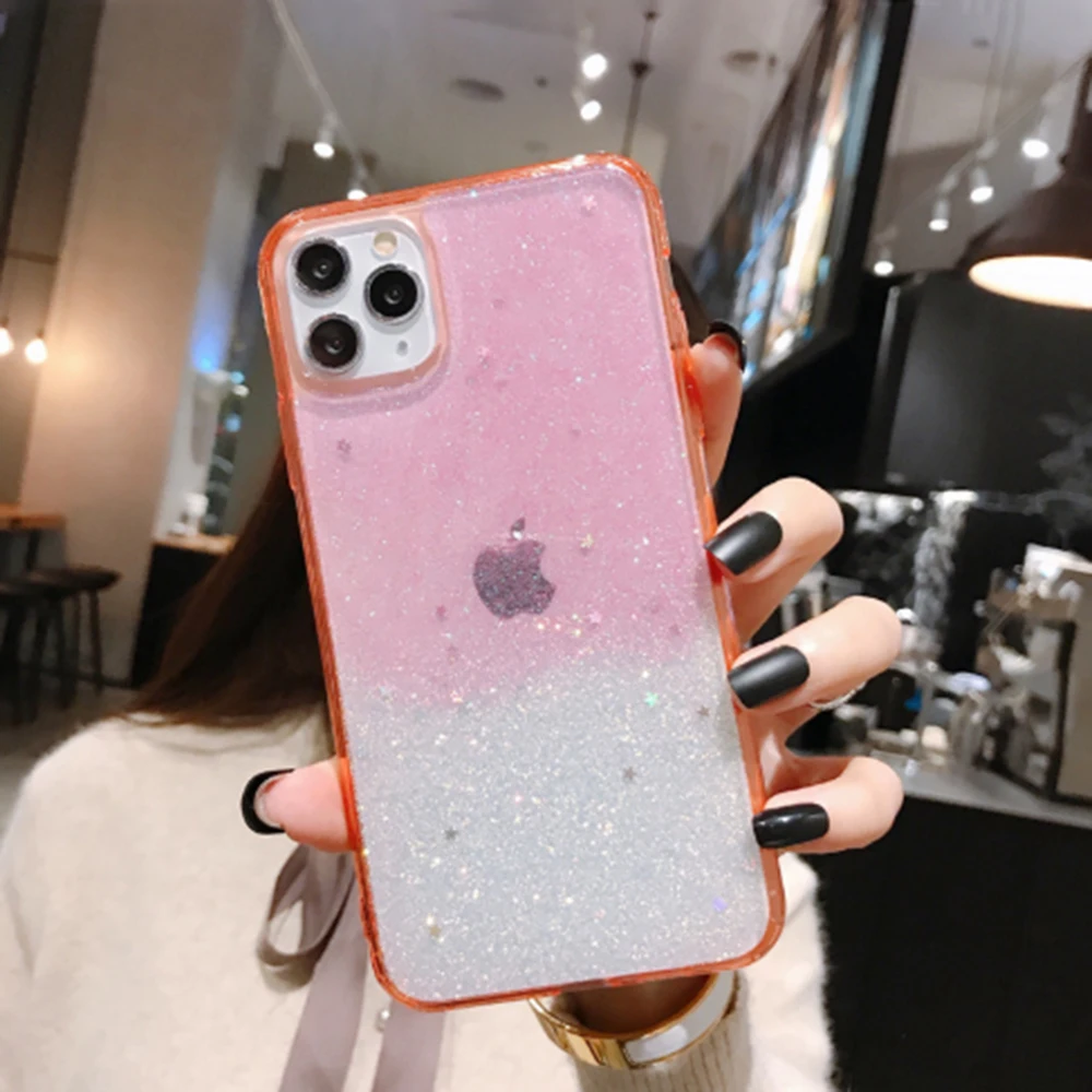 

For iPhone XS 11 Pro MAX X XR 5 5S SE 7 8 6 6S Splicing Glitter Soft Silicone Sleeve Mobile Phone Case Capa Coque Funda