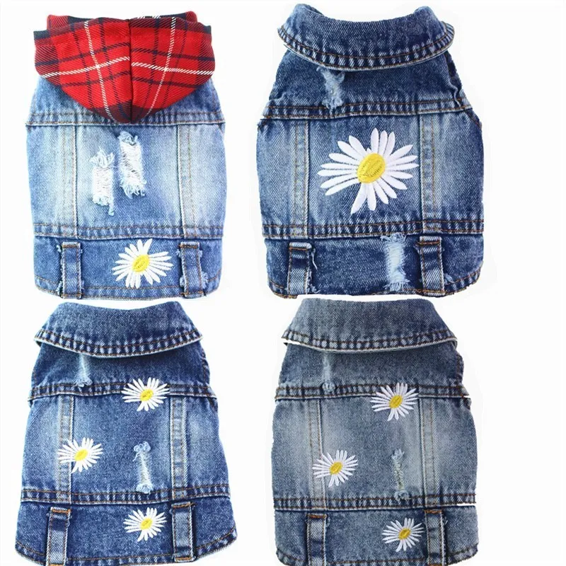 Новинка 2020 Модная Джинсовая одежда для собак Цветочная вышивка ковбойская