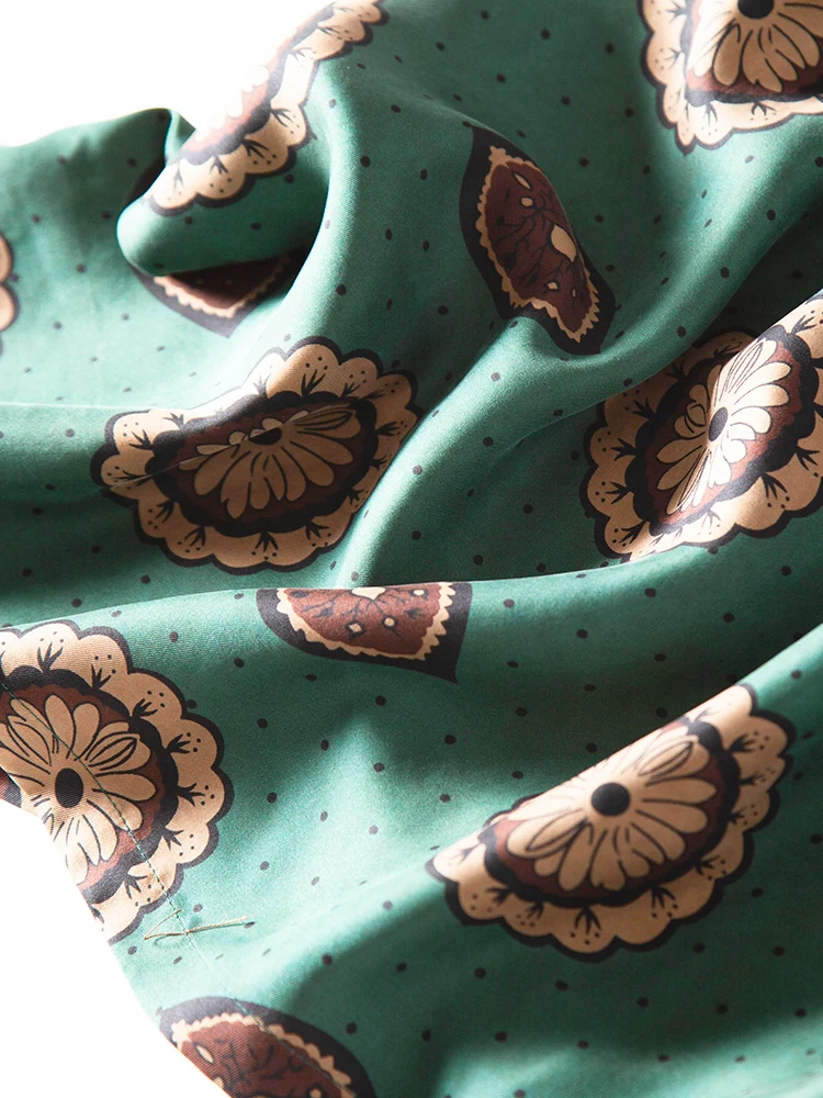 

SHUCHAN Luxury Long Sleeve Woman Dress Silk Vintage Print Sashes Mid-Calf 2021 New Women Designers Dresses High Fashion