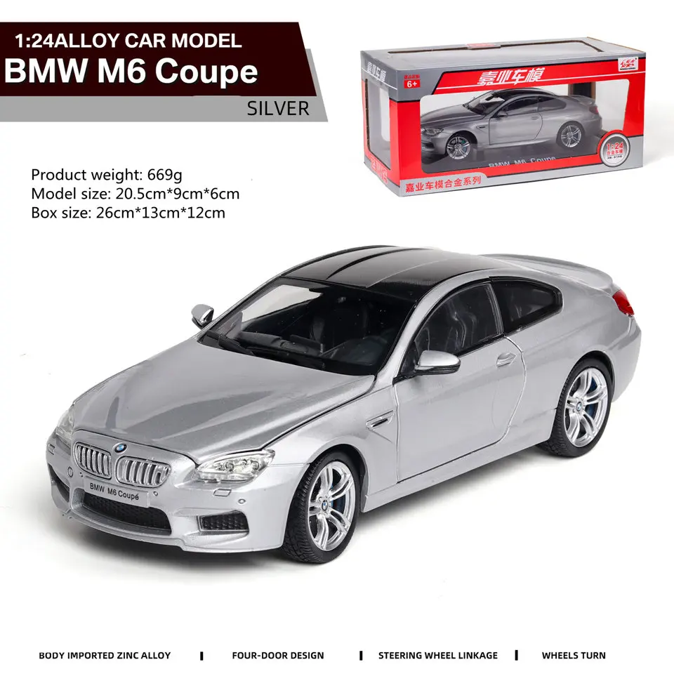 

M6 sports car 1:24 diecast toy cars with lights pull back metal Car model 4 door educational collection kids toys Christmas gift