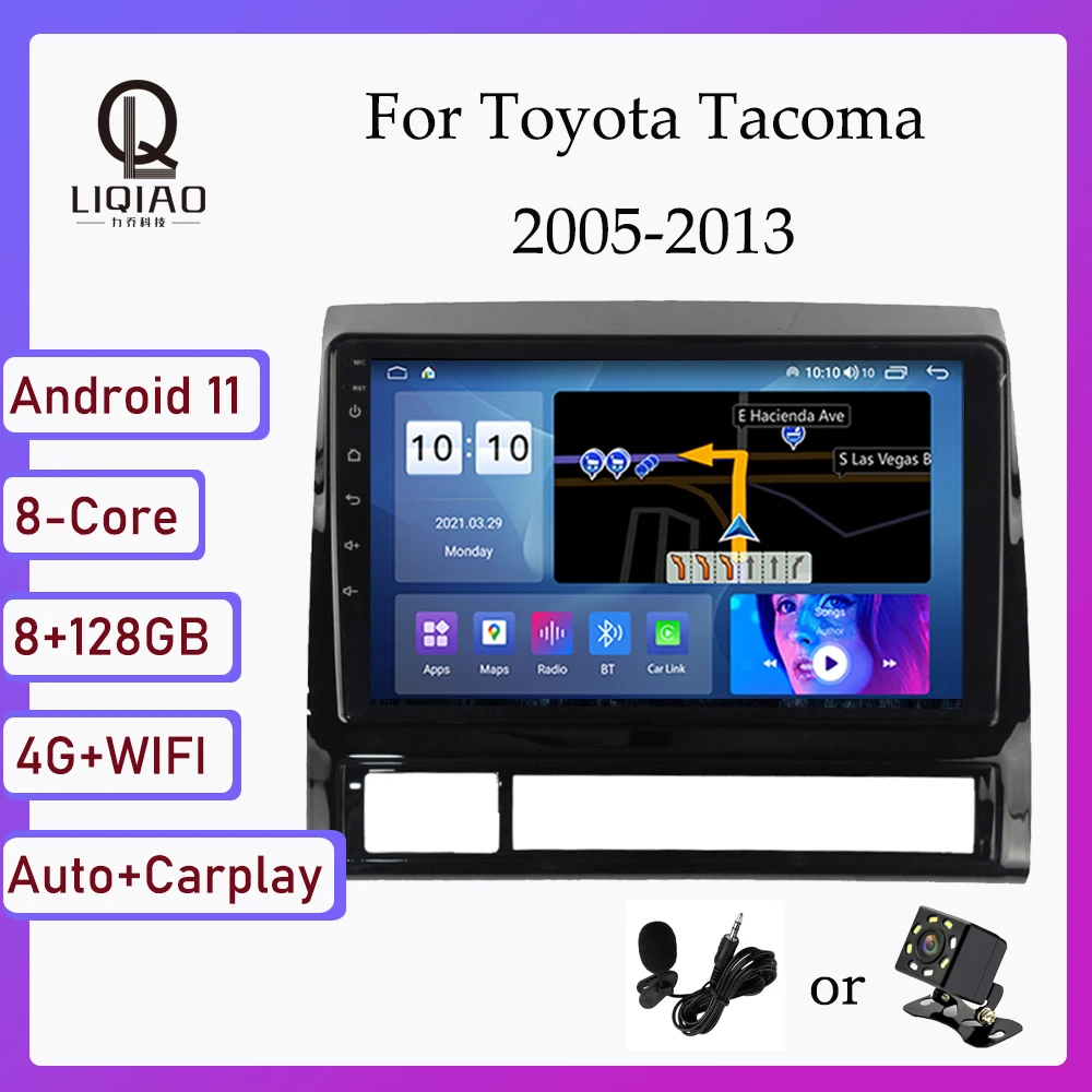 

2 din Car Radio WIFI Head Unit For Toyota Tacoma 2 Hilux 2005-2013 Android 11 8+128GB QLED 9" IPS 1280*720P Touchscreen OBD TMPS