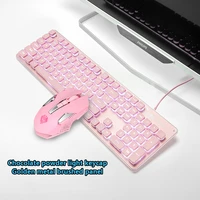 104 keys Wired RGB Backlit Gaming Pink Keyboard Mouse Set USB Pink Cute Mute Chocolate Keycap Suitable For Laptop Office Game