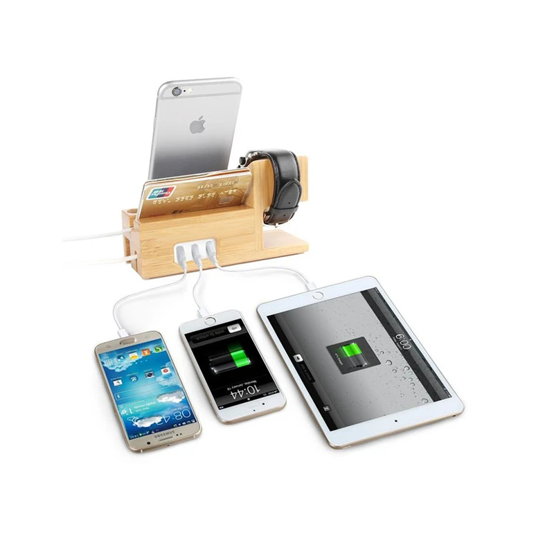 Новая бамбуковая деревянная зарядная станция с 3 USB портами держатель для iPhone Samsung