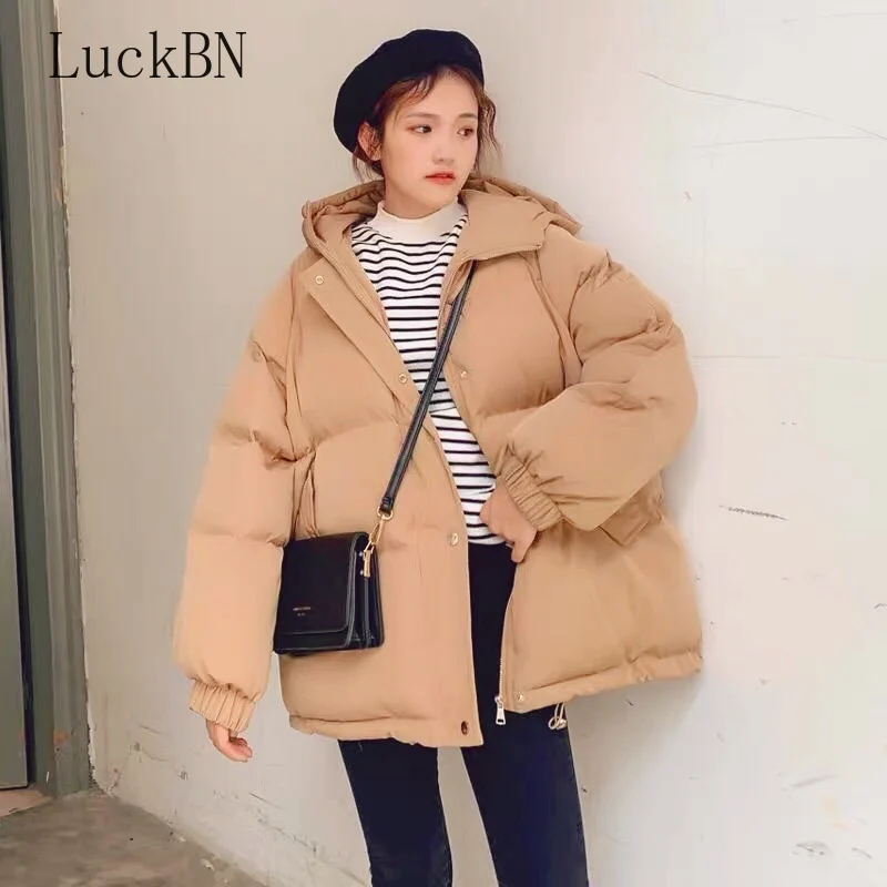

Cotton Coats Women Korean Short Winter Jacket Woman Warm Hooded Down Cotton Jacket Parkas Female Solid Loose Outwear Winter Coat