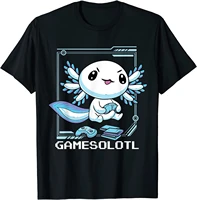 gamesolotl gamer axolotl fish playing video games lizard funny unisex t shirt mens short sleeve t shirt cotton tee eu size