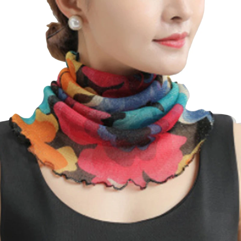Spring Summer Chiffon Neck Collar Scarf Women Head Thin Sunscreen Variety Small Silk Anti-UV Mask Multi-Function |
