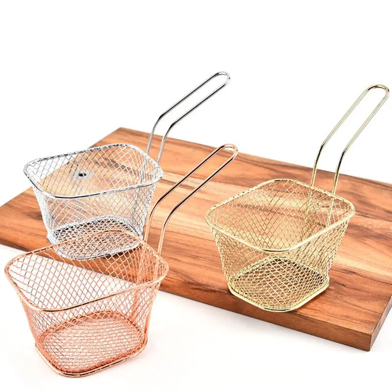 Portable Mini Chip Fryer French Fries Basket Frying Pan Filter Kitchen Cooking Chef Strainer Table Food Serving | Дом и сад