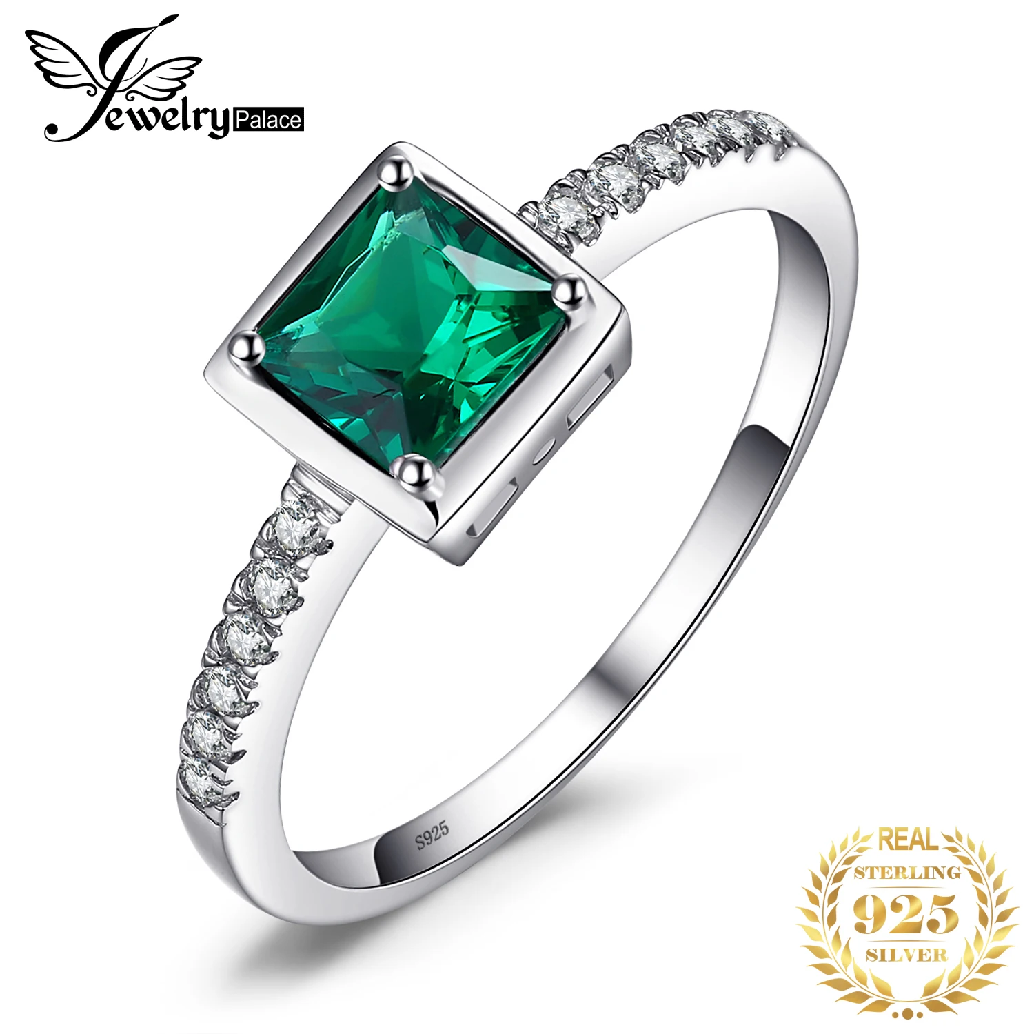 Jewelrypalace квадратный 0.5ct создания Изумрудный пасьянс кольцо стерлингового серебра 925 пробы Solitaire Обручение кольцо подарок