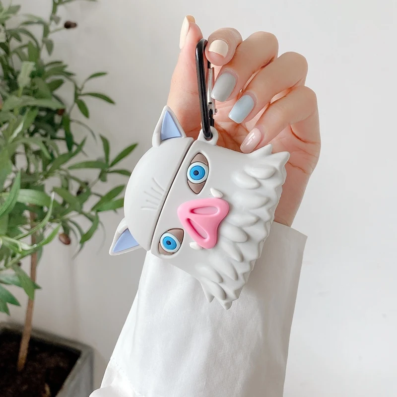 

Cartoon Demon Slayer Pig Boy Case For AirPods 1/2 Charging Case with Carabiner Silicone Protect Antishock Cover For AirPods Pro