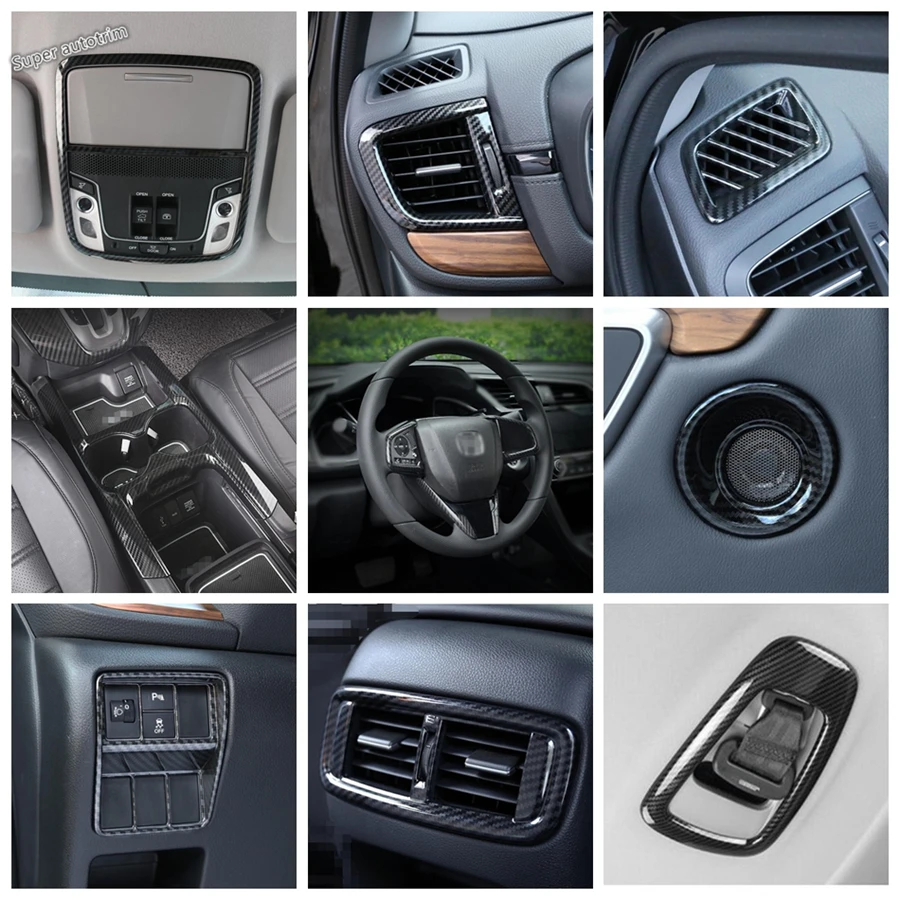 

Lapetus Carbon Fiber Look Interior Refit Kit Door Speaker / Air AC / Steering Wheel Cover Trim For Honda CRV CR-V 2017 - 2020