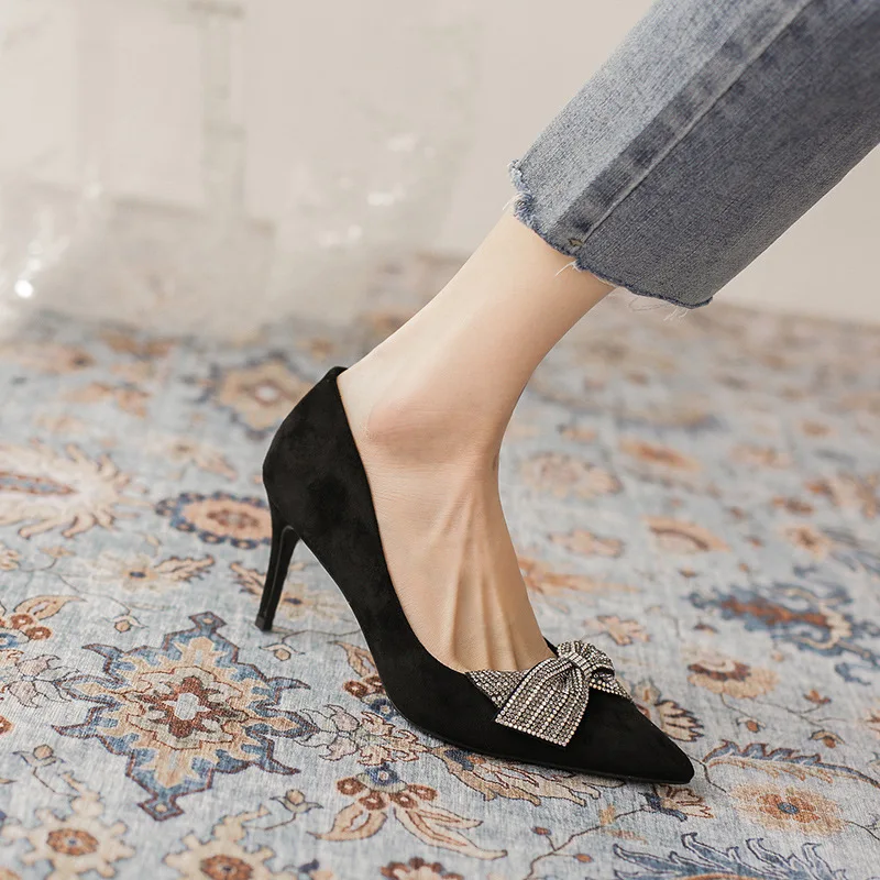 Туфли-лодочки женские замшевые Роскошные заостренный носок каблук 6 см офисная