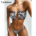 Купальник женский леопардовый, Бразильский бикини бандо, пикантный купальный костюм из двух предметов, комплект бикини со складками, купальная одежда, V1242L