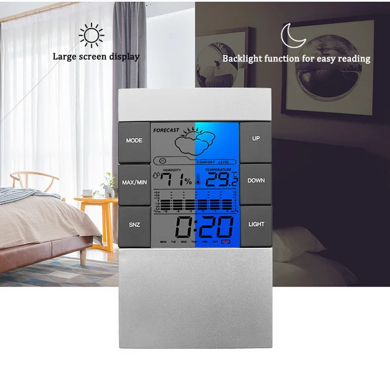 

2020 new Thermometer Hygrometer Station Clock Room Temperature and Humidity Monitor Gauge Battery Operated