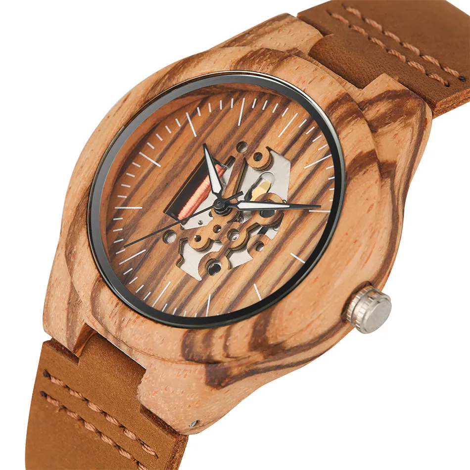 

REDFIRE Hot New Brown Wood Lady Watches Unique Design Dial Women's Genuine Leather Wooden Clock Quartz Women's Watch Gifts Item