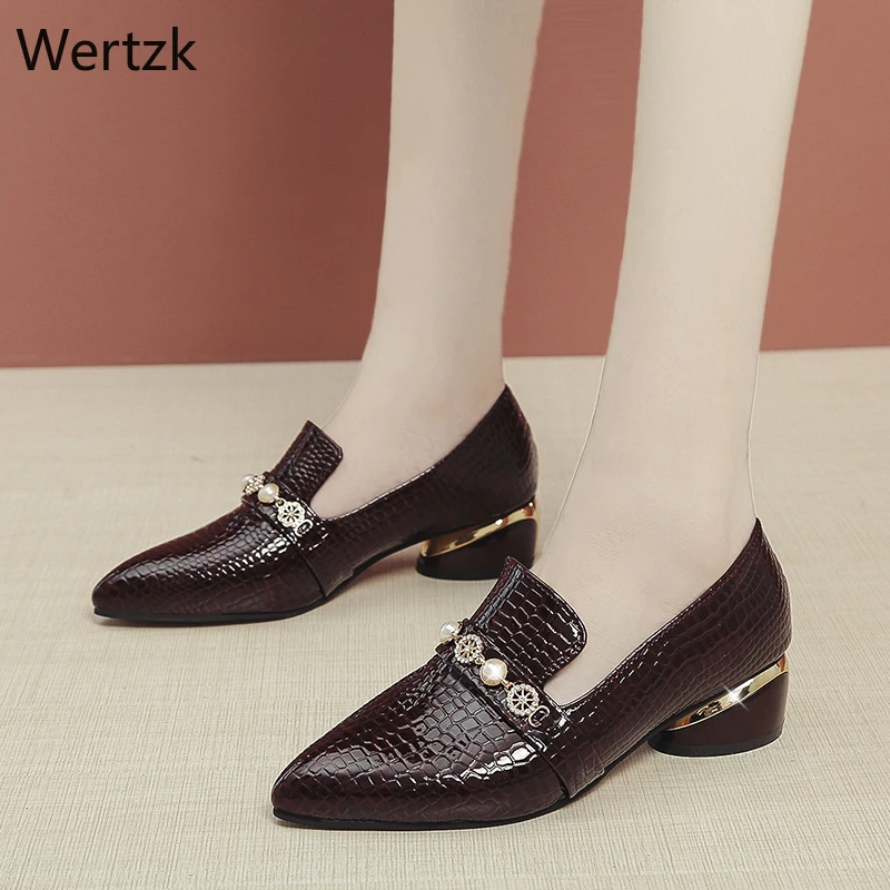 Женская Классическая обувь с острым носком красные лоферы на высоком каблуке