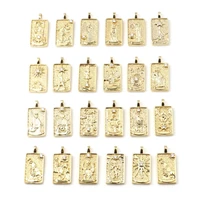 copper tarot pendants gold color metal rectangle rhinstone charms diy making necklace women men party jewelry 30mm x 15mm 1pc