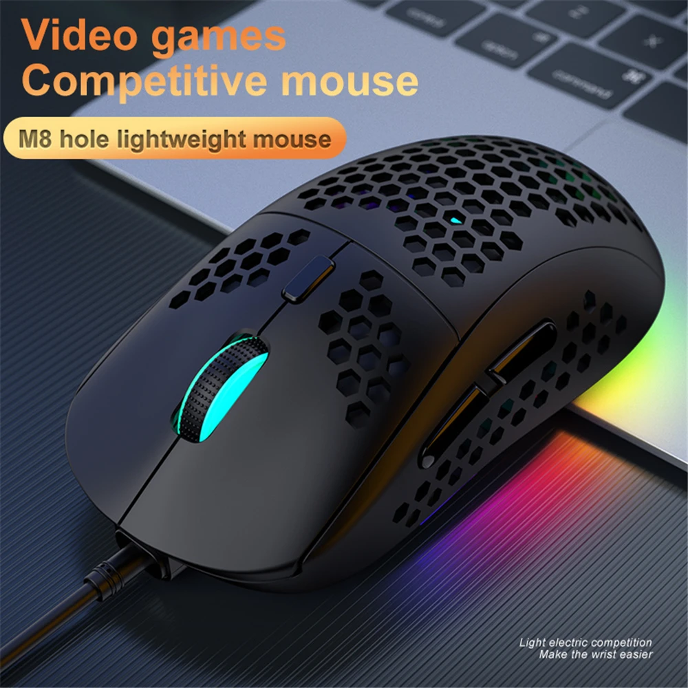 

M8 RGB Usb Wired Gaming Mouse with Lightweight Honeycomb Shell 7 Buttons 12000 DPI 6 Gears Adjustable Optical PC Computer Mice