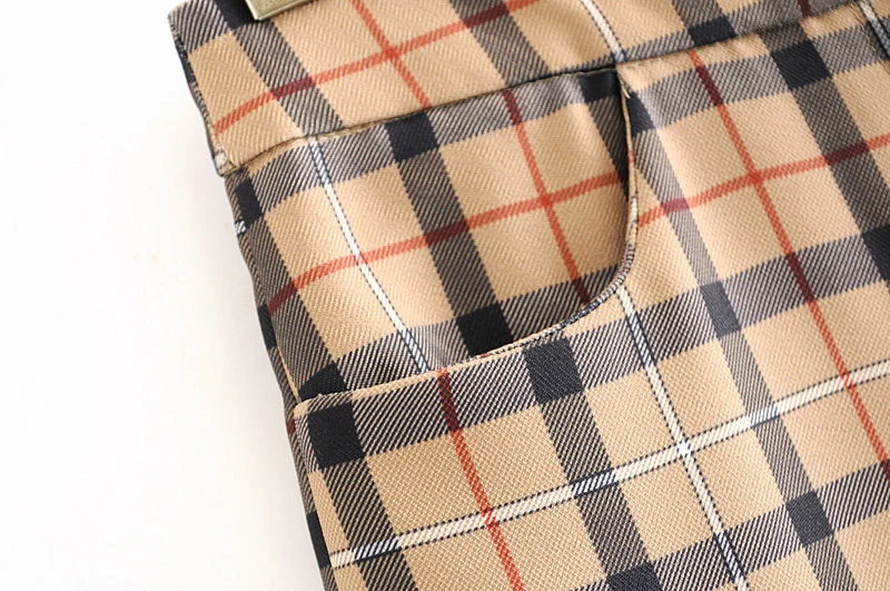 Весенние клетчатые брюки женские с высокой талией на молнии уличные прямые