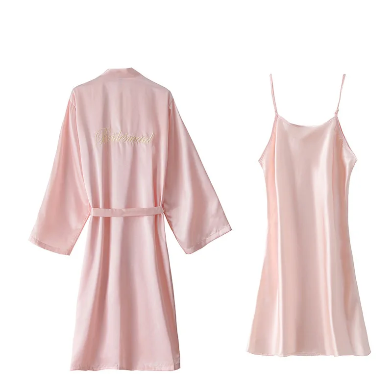 

Summer Robe & Gown 2PCS Set Casual Sleepwear Women Lingerie Dress Bathrobe Nightwear Suit Bridesmaid Wedding Nightgown Daily