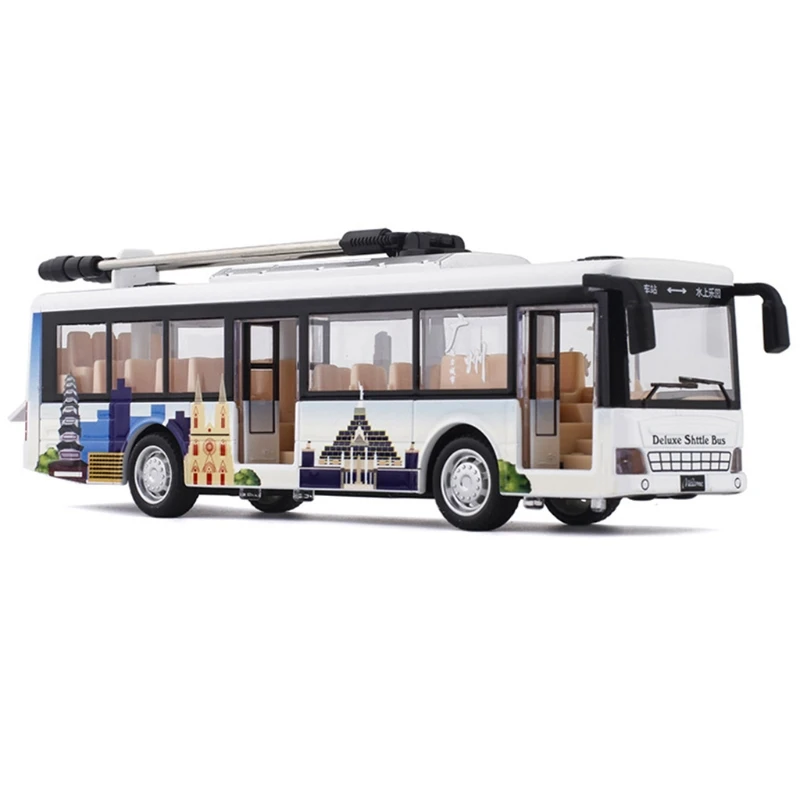 

Alloy Casing Voice Broadcast Tram Open Door Cool Lights Bus Model Children Toy