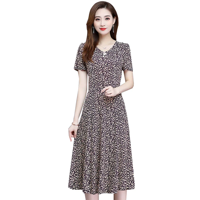 

2020 summer women's new short-sleeved dress fashion sexy slim floral matching with bottoming long dresses female clothes