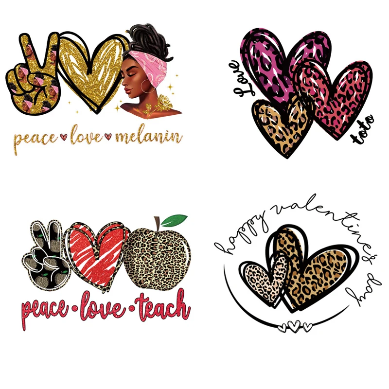 

Cute Love Heart Leopard Print Patches For Clothes Heat Transfer Thermal Stickers DIY Washable T-Shirts Iron On Transfer