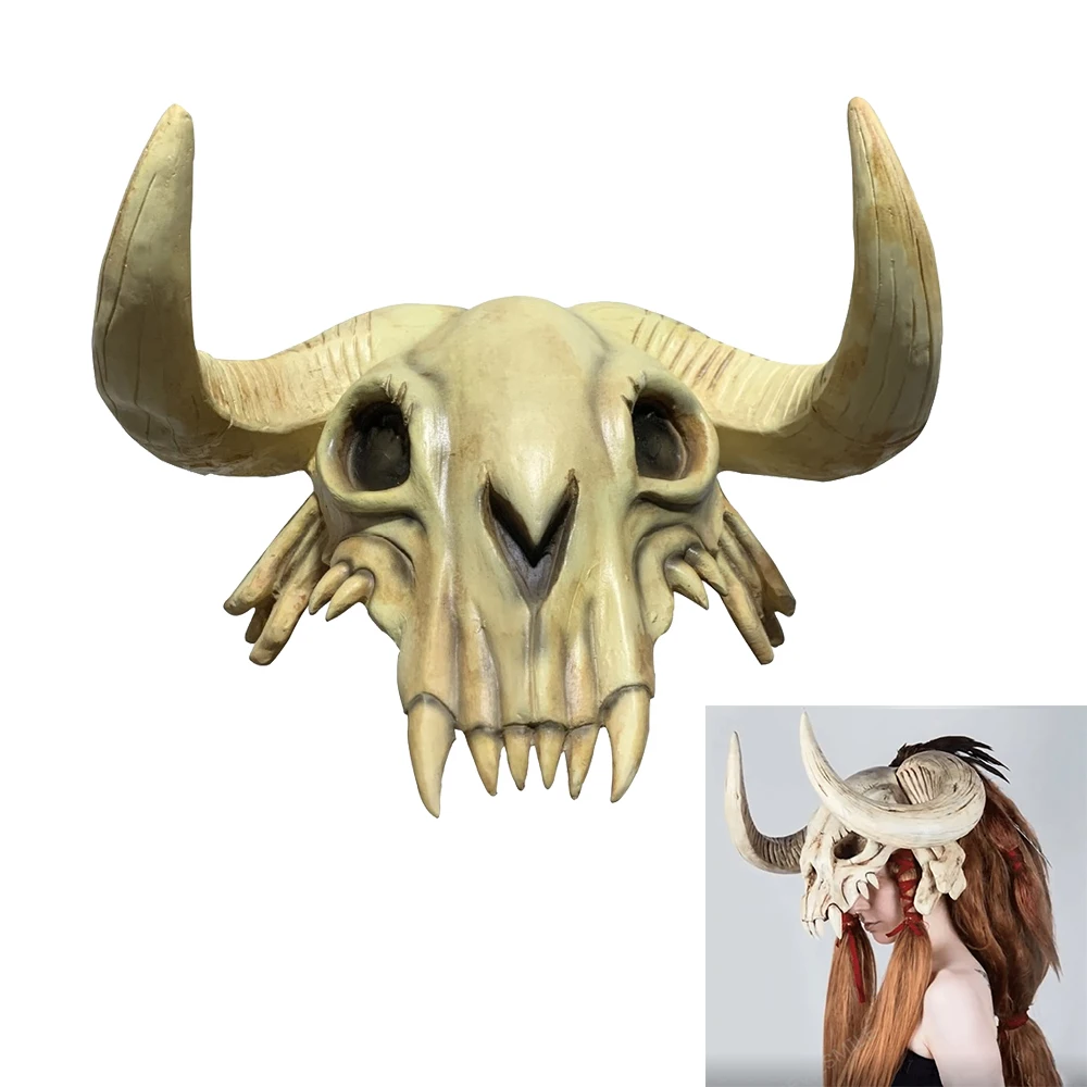 

Cow Ox Horn Bone Latex Mask Full Head Skull Mask Party Masquerade Mascara Terror Cosplay Hallooween Party Props