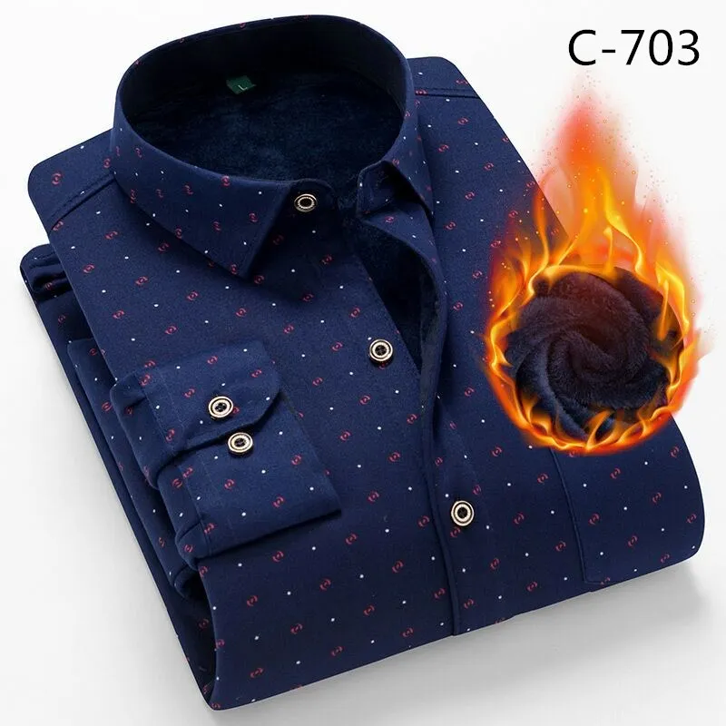 Зимняя рубашка размера плюс 8XL из плотного бархата, мужская повседневная клетчатая рубашка с длинным рукавом, теплая флисовая подкладка, модные мягкие фланелевые рубашки - Цвет: 703