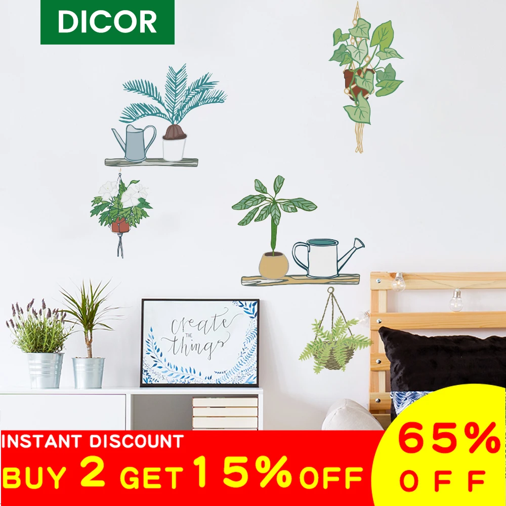 Европейская Современная Наклейка на стену в горшках растение настенный наклейки