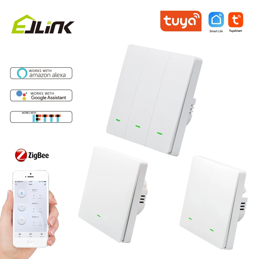 Interruptor de Botão sem Fio Interruptores de Luz Funciona com Alexa Ejlink Zigbee Neutro Controle Remoto Inteligente Interruptor App