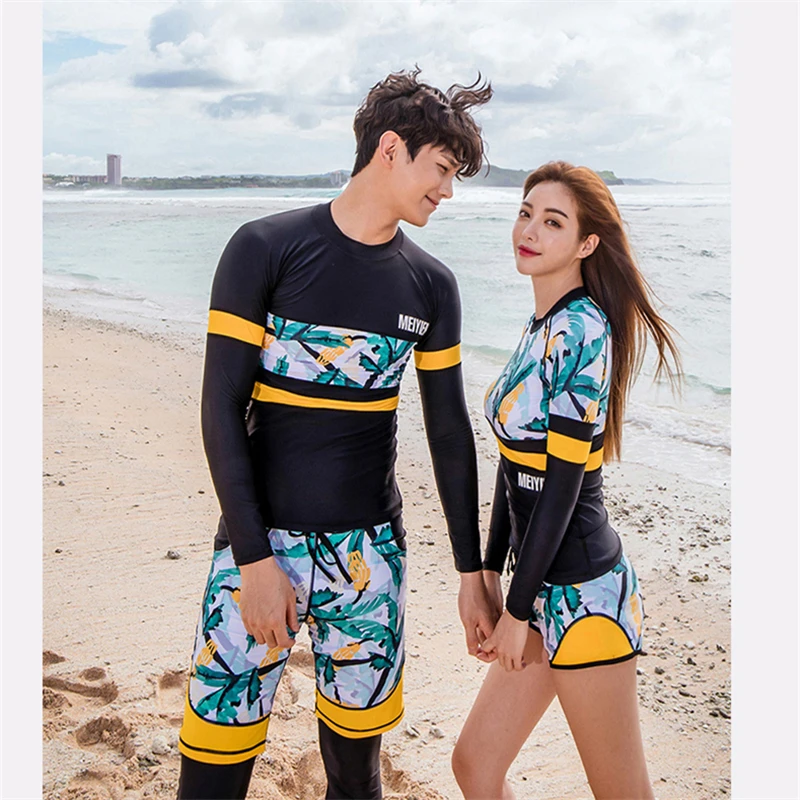 Модный пляжный купальник в Корейском стиле с длинным рукавом для пар подходит