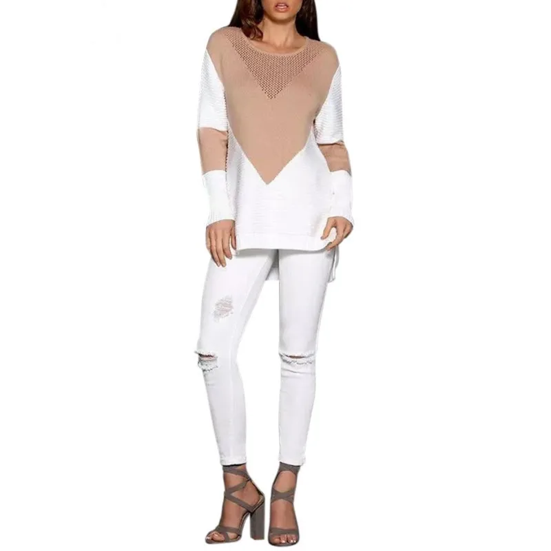 

Women's Sweater Autumn Winter O Neck Patchwork Casual Long Sleeve Knitted Sweater Loose Striped Elegant Chic Pullover Jumper Top