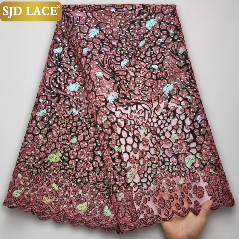 

SJD LACE African Lace Fabric With Sequins French Flocking Mesh Laces Fabric High Quality Tulle 2022 Newest Dress Materials A2750