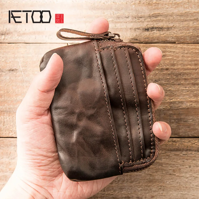 Кожаная короткая сумка AETOO Для водительских прав мужской кошелек из