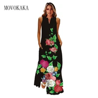 movokaka spring summer black long dress beach casual holiday butterfly print sleeveless dresses woman party fashion dress women