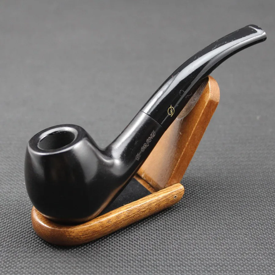 

Handmade Nature Ebony Wood Bent Type Smoking Pipe Round Smoke Tobacco Wooden Pipe Gift 10pc 9mm Filters + Pouch + Holder #308S