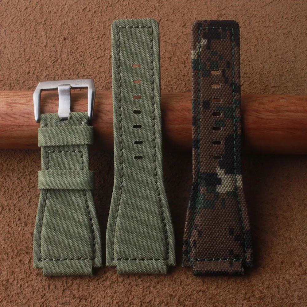 

Fabric Camouflage + Genuine Leather New Watchbands Men's wristband for B&R BR-01 BR-03 Strap High Quality Wrist Belt Bracelet 24