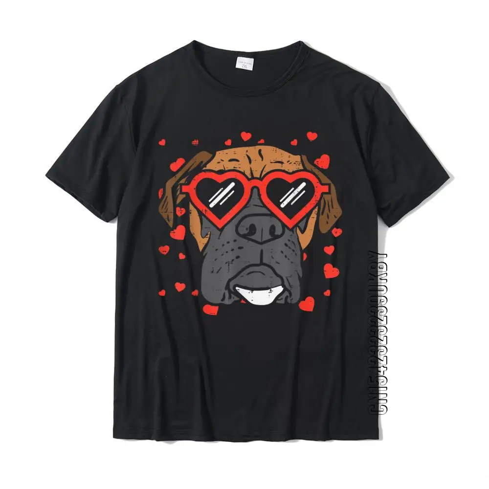 

Heart Glasses Boxer Face Cute Valentines Day Dog Lover Gift T-Shirt Cotton Camisa Tops Tees Slim Fit Man T Shirt Casual