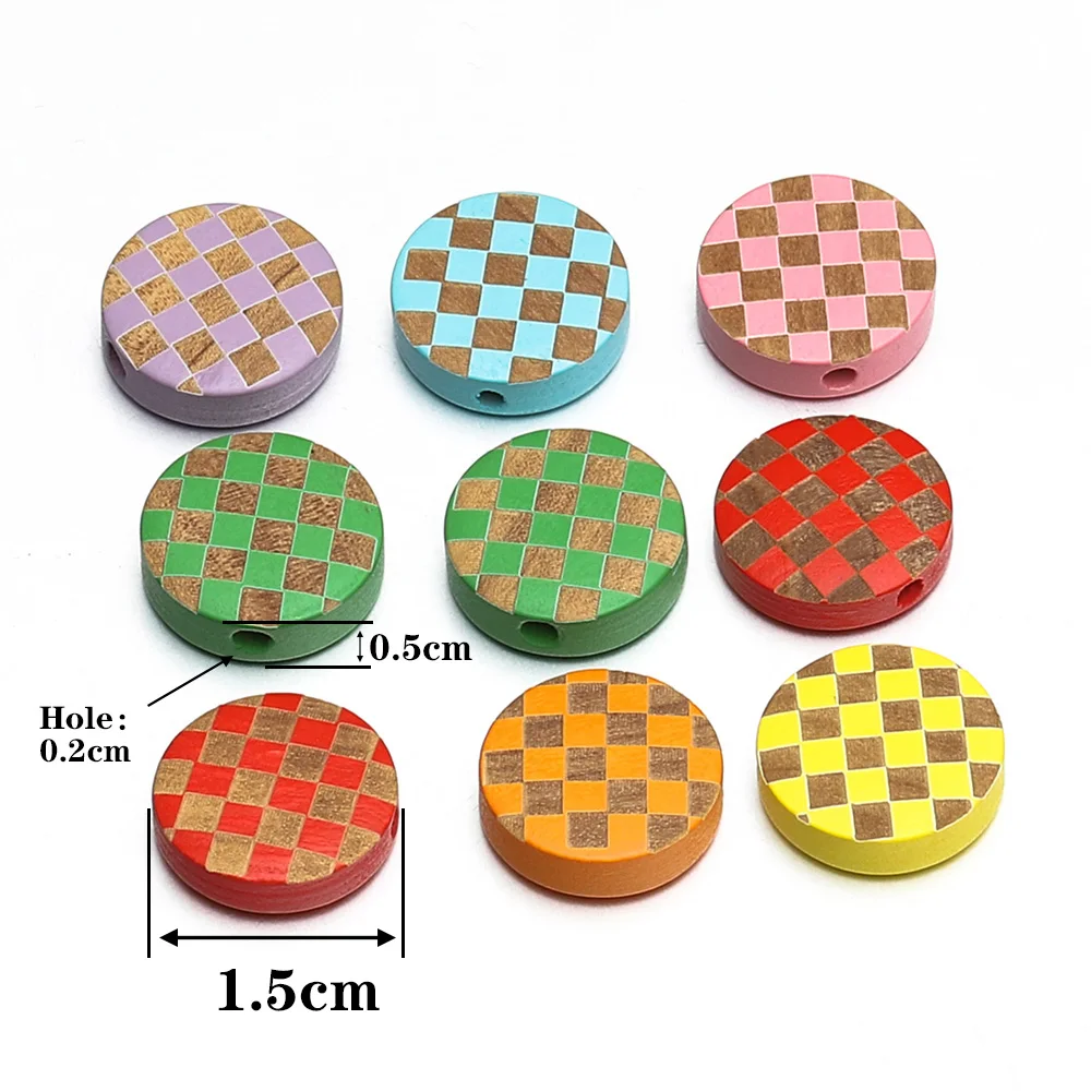 

20Pcs 15mm Flat Round Natural Wood Beads Engraved Pattern Straight Hole Wooden Beads for Jewelry Making DIY Earring Accessories