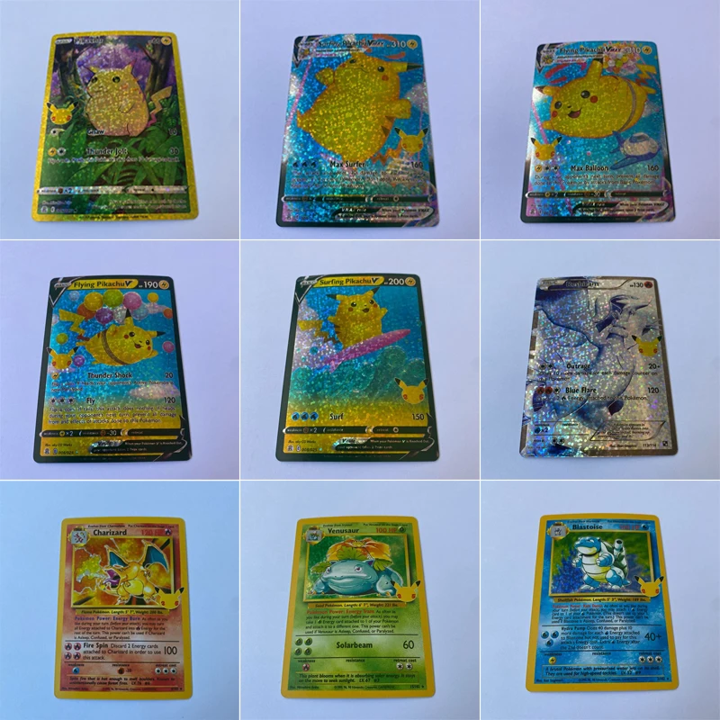 

Новые карты для игры «Покемон» 25Th, юбилейная блестящая карта V Max Пикачу; Чаризард тренер, коллекция боевых игр, открытки «сделай сам», игры, п...