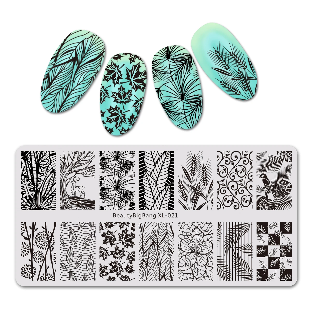 

BeautyBigBang XL-021 6*12cm Rectangle Nail Stamping Plates Autumn Leaf Pattern Nail Art Stamp Template Image Plate Stencils