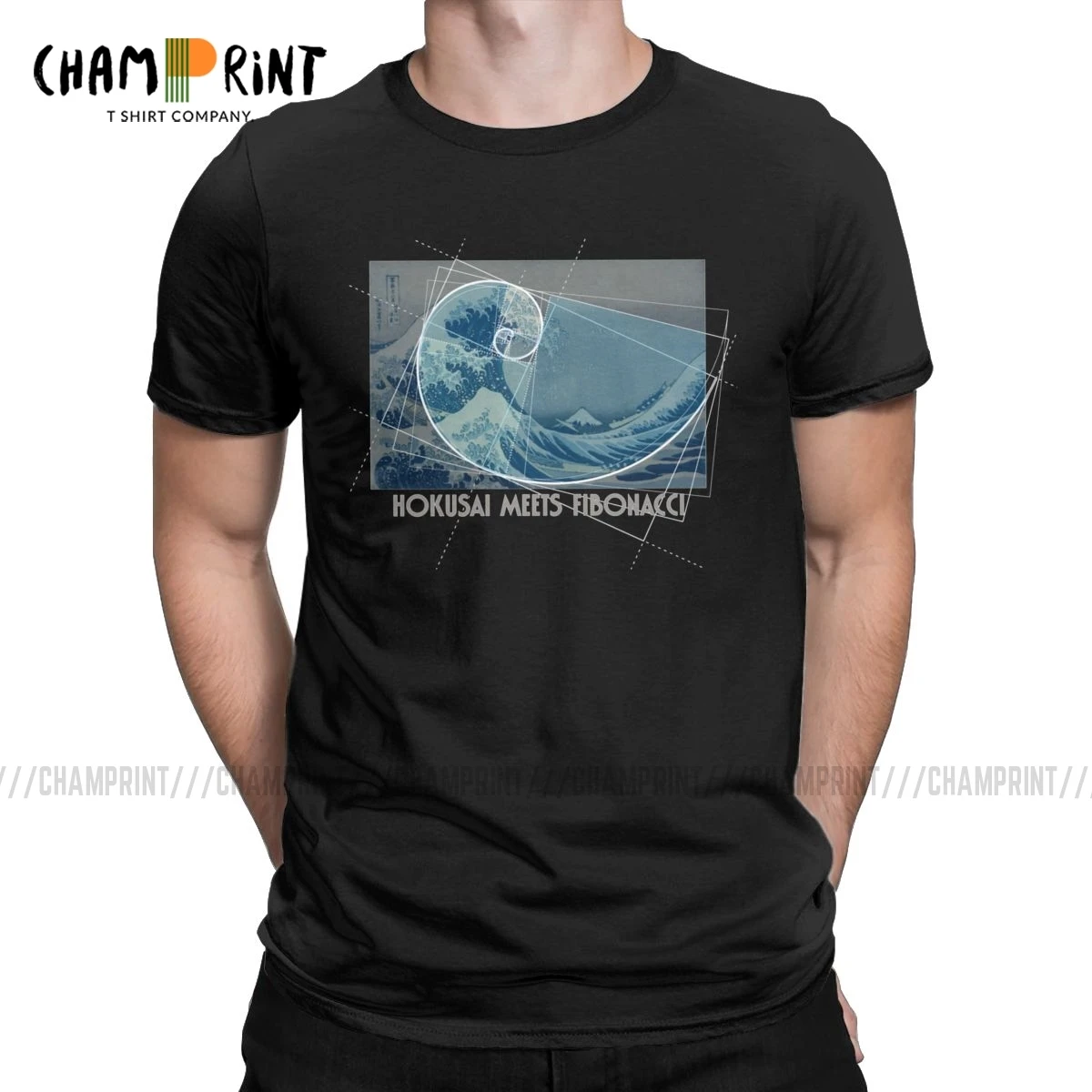 Hokusai соответствует Fibonacci футболка с золотым соотношением сторон Мужская