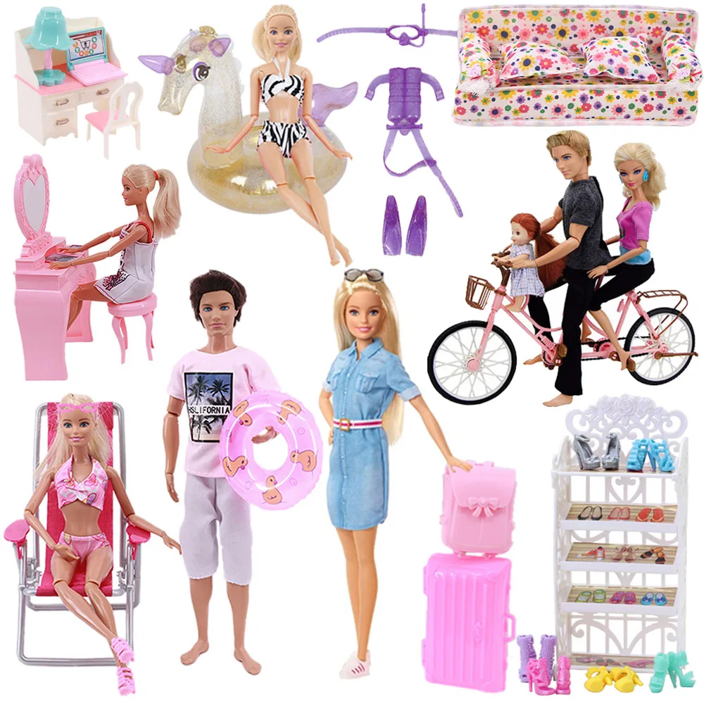 

Barbies Unicorn Doll Clothes Shoes Racks Accessories Furniture Beach Chair Sofa Desk Bikini Swimsuits Bicycle For Barbie Doll