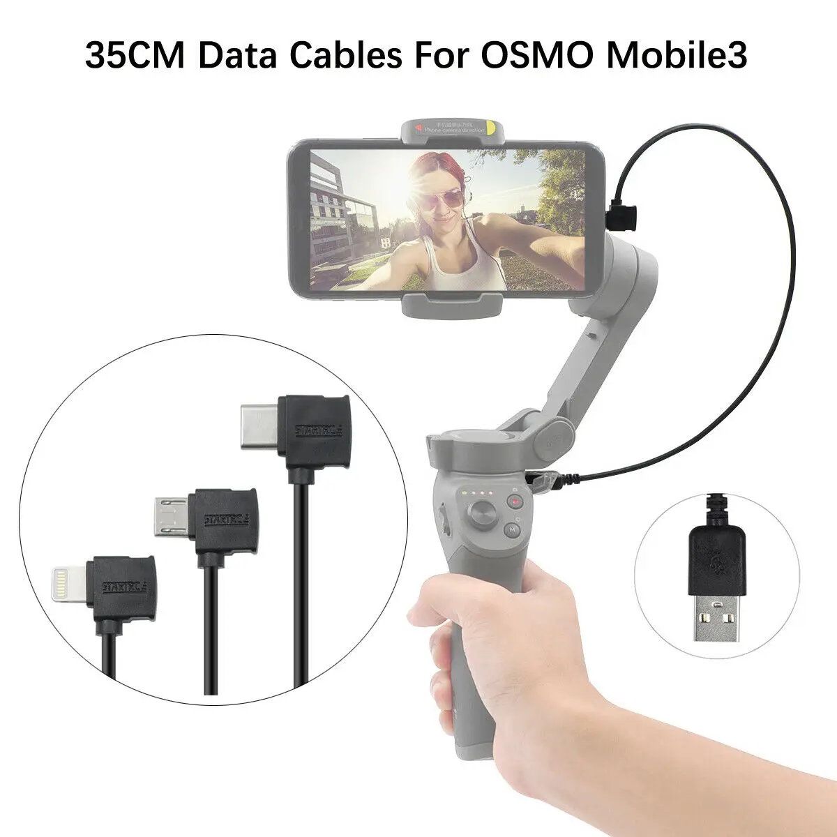 

Charging Data Cable Line 35cm USB to Type C Micro Lightning for DJI OSMO Mobile3